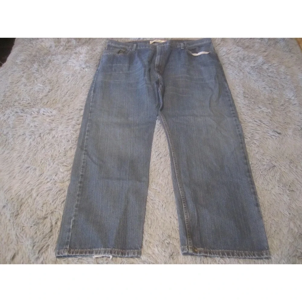 Levis 559 Jeans Mens 44x30 Blue Relaxed Straight Denim Medium Distressed Cuffs